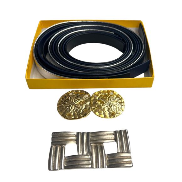 Vintage Set Two Belt Buckles Squares Sand Dollars Four Interchangeable Belts‎ - Picture 1 of 7
